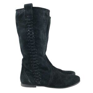 Nine West Women's Size 5.5M Synge Black Suede Leather Braided Mid Calf Boots